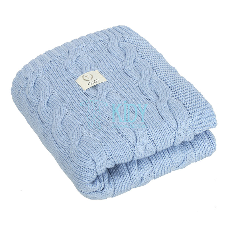 Couverture tricotée en laine mérinos Niebieski - bleu