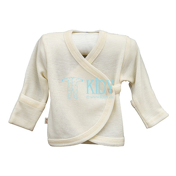 Ivory merino wool easy-shirt with mitts (Lorita)