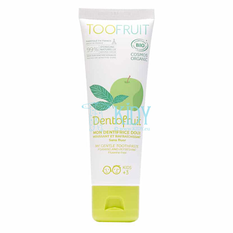 Natural fluoride-free toothpaste with apple and light mint flavor Dentofruit
