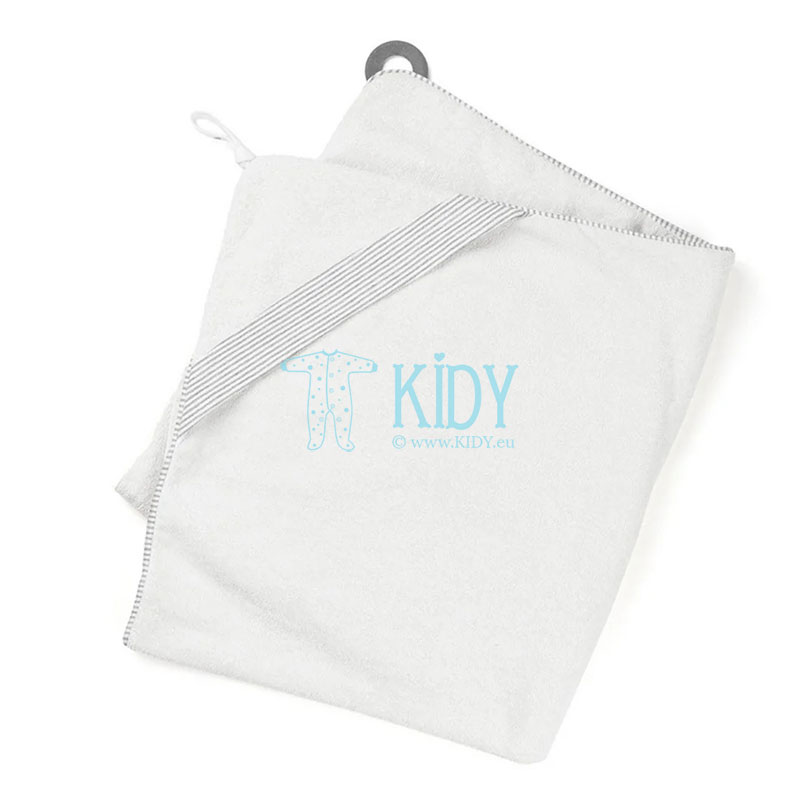 Organic cotton hooded towel with teether Dry and Play White