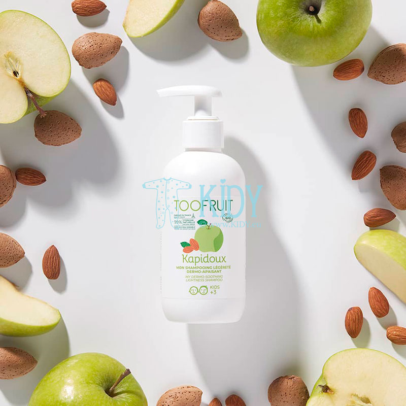 Natūralus šampūnas be ašarų su žaliu obuoliu ir saldžiųjų migdolų aliejumi (TOOFRUIT) 2