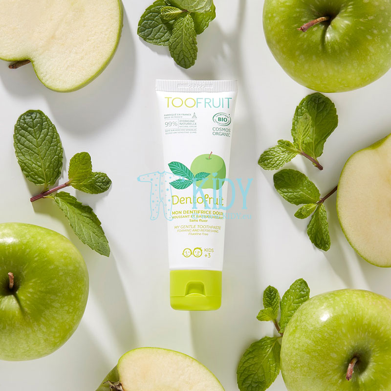 Natural fluoride-free toothpaste with apple and light mint flavor Dentofruit