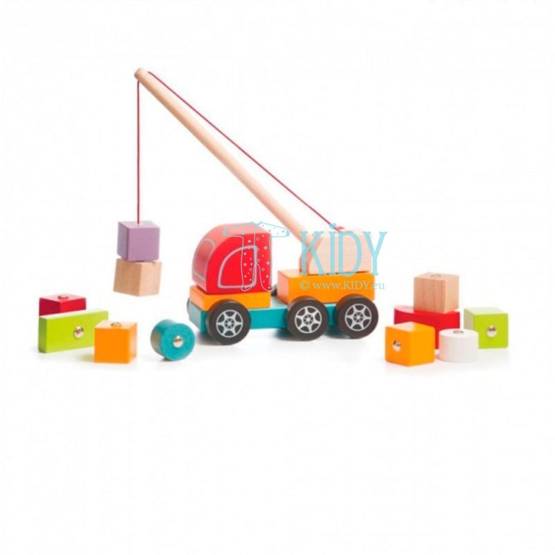 Wooden cars Truck crane with elements on the magnets