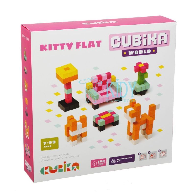 Medinė mozaikos 3D medinis konstruktorius Cubika World „Kitty kambarys“