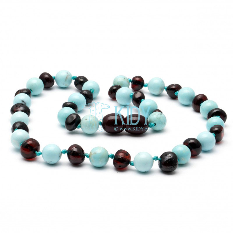 Amber BLACK teething necklace with turquoise