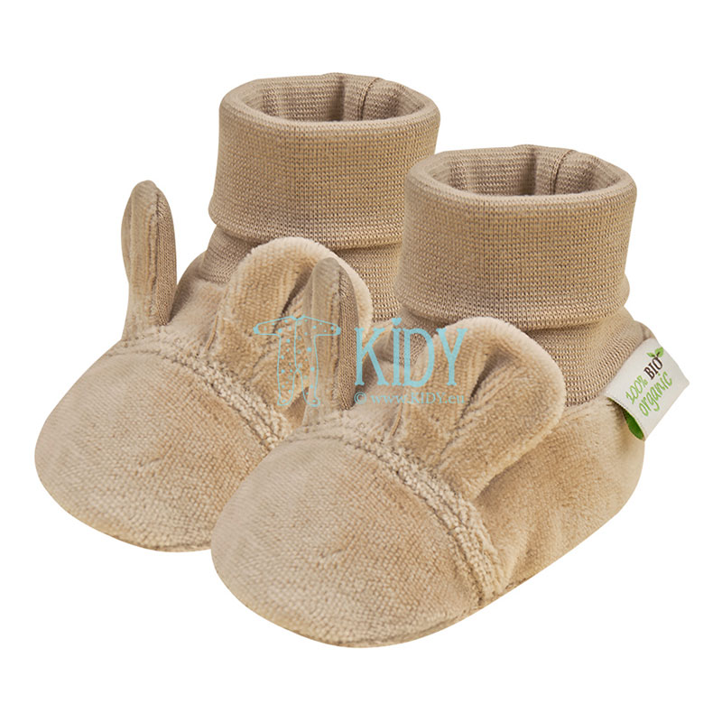 Brown velour ORGANIC booties with ears (BIO Baby)